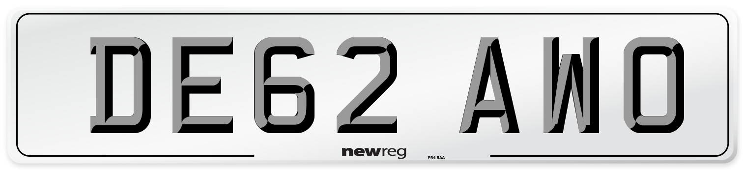 DE62 AWO Number Plate from New Reg